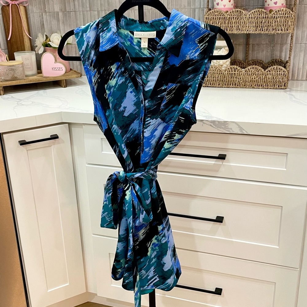 Dana Buchman Sleeveless Abstract Print Mini Dress / Tunic Top - Upcycled - Large